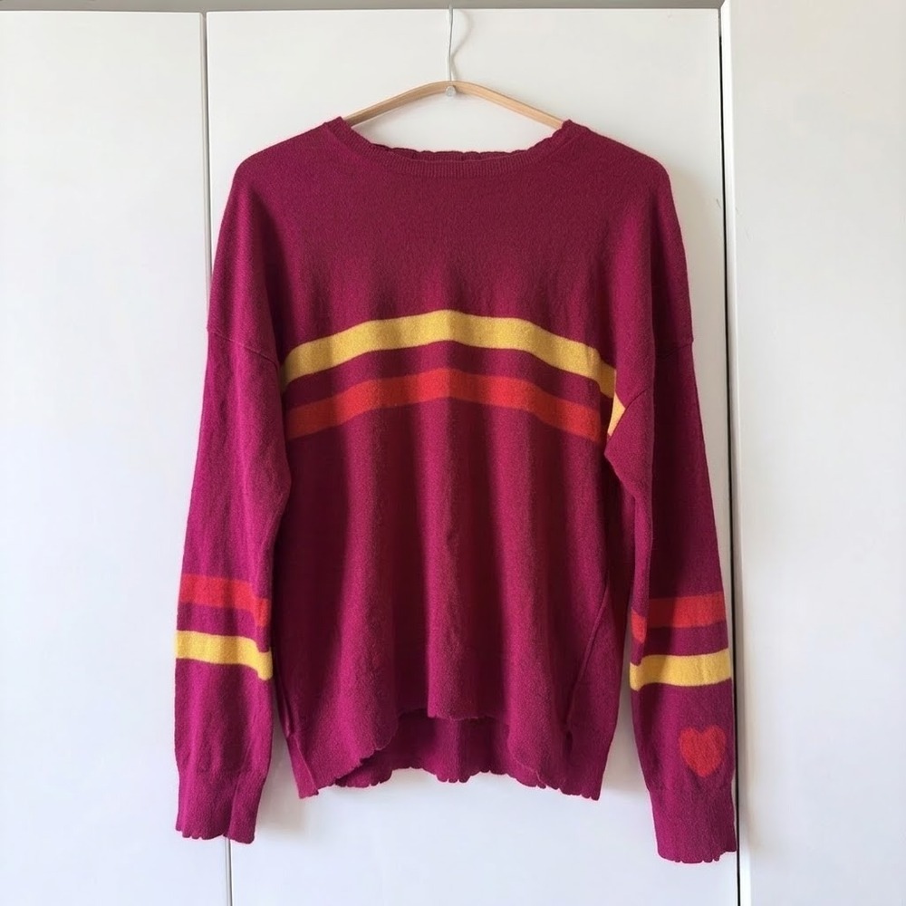 🍁Fall Sale! Sundry Berry Wool Cashmere Rainbow Stripe Heart Sweater M - As Is